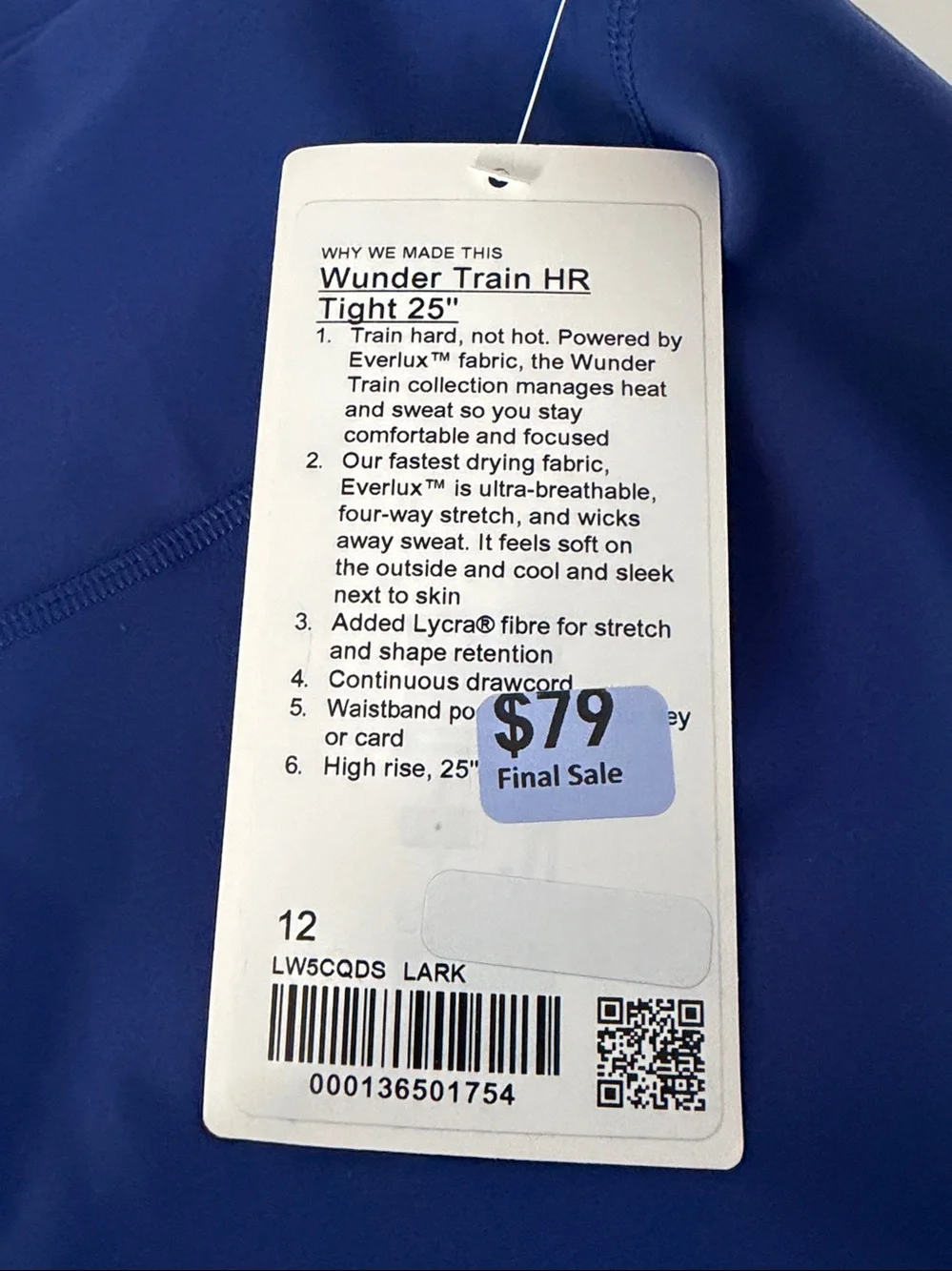 Lululemon - Wunder Train No Line High Rise Tight 25” - Size 12 - NWT